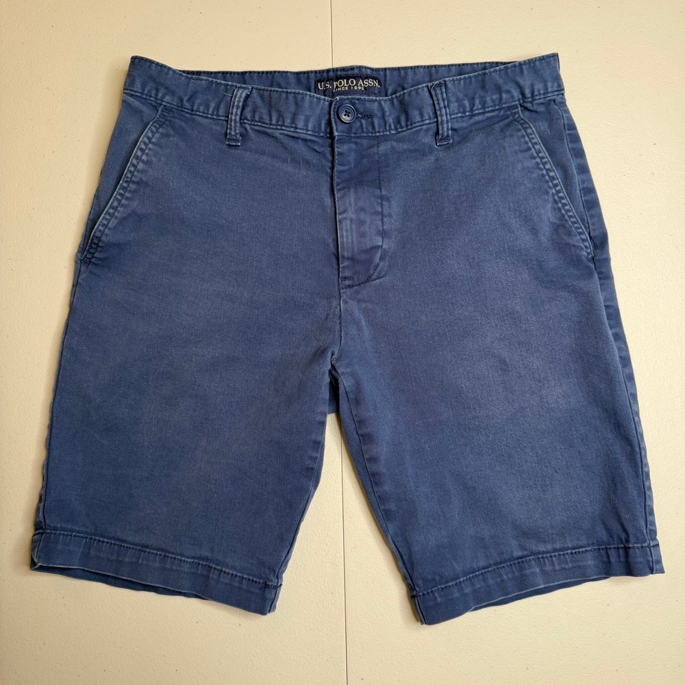 US Polo Assn Mens W32 Activate Stretch Chino Shorts Navy Blue 111035B4